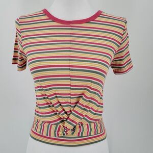 Razzle Dazzle Top Juniors Medium Striped Twisted Front Ribbed Tee